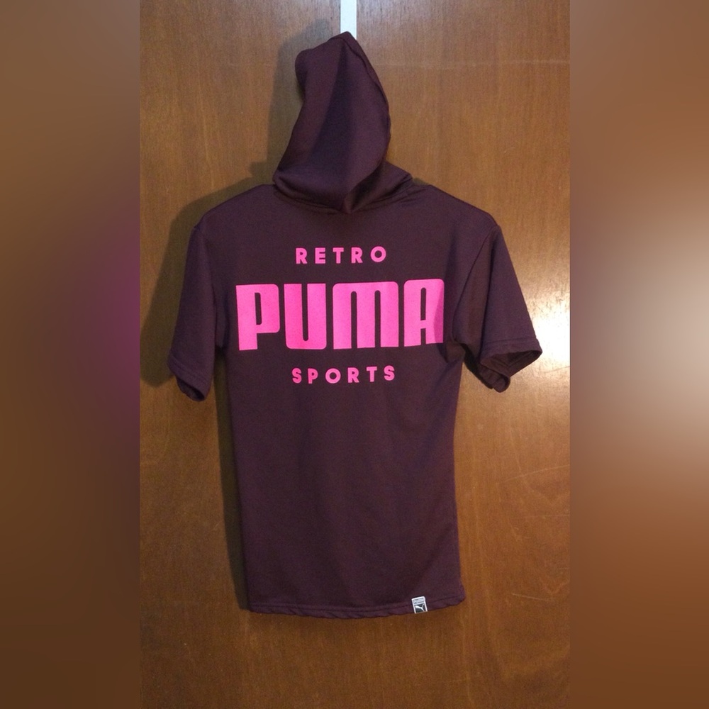 Retro Puma Sports Girls Small Graphic Logo Hoodie Hooded Shirt ~ Purple & Pink